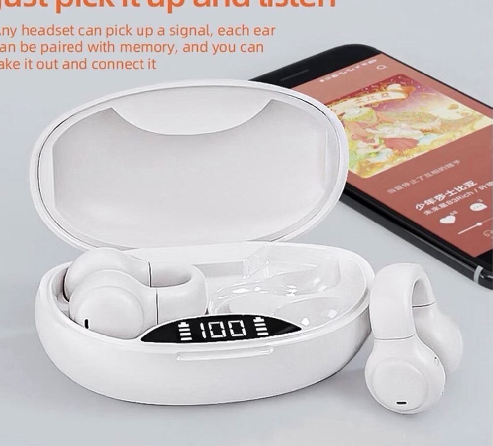 Bluetooth Wireless Ear-Hook Earbuds (Double) w/Charging Case White
